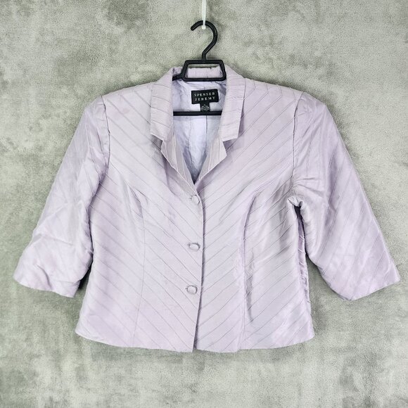 Womens Spenser Jeremy Purple 100% Silk Blazer 3/4 Sleeve Button Front Size 14 - Picture 2 of 7